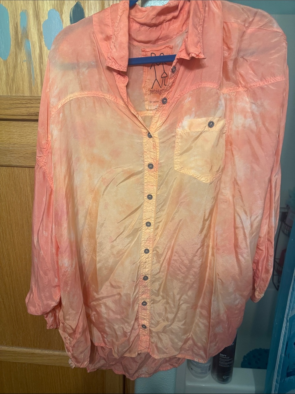 Johnny Was Coral Peach Tie-Dye Button Front Blouse